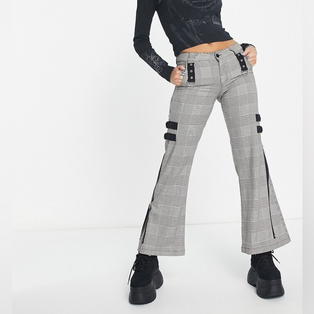 NEW Gingham Plaid Minga London Striped Cargo Trek Trousers Low Rise with Zippers